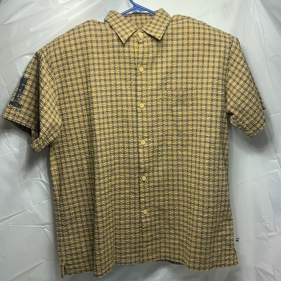 MEN’S Pepsi Yellow & Blue Plaid Button Down Short Sleeve Shirt Size L - Picture 2 of 4